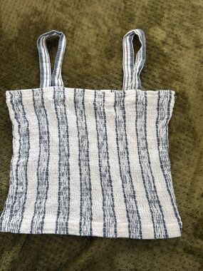Vestique Blue & White Striped Smocked Crop Tank